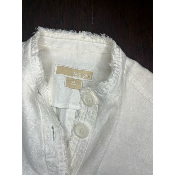 Micheal Kor 100% linen cream frayed trim button up jacket/blazer sz 0 - Picture 3 of 9